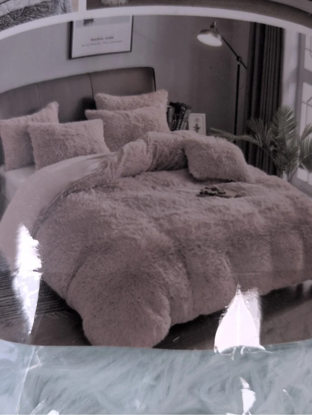 Shaggy Plush Duvet Cover Set Faux Fur Bedding Queen Aqua